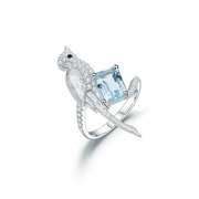 925 Sterling Silver, Flying Bird Blue Sky Topaz Gemstone Ring