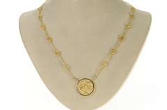 14K Yellow Gold Druzy Quartz Citrine Mesh Chain Statement Necklace