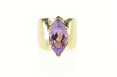 10K Yellow Gold Marquise Amethyst Solitaire Statement Cocktail Ring
