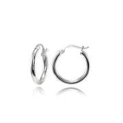 Sterling Silver 2mm High Polished Round Hoop Earrings, 15mm