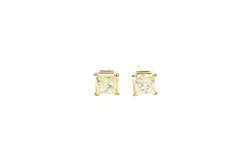14K Yellow Gold 0.62 Ctw Princess Diamond Solitaire Stud Earrings