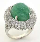 Shimmering Natural Emerald & White Sapphire Ring in Ste
