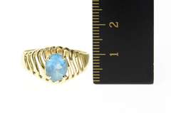 14K Yellow Gold Oval Blue Topaz Wavy Pattern Statement Ring