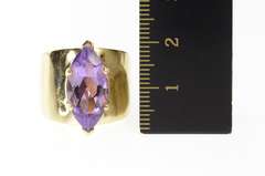10K Yellow Gold Marquise Amethyst Solitaire Statement Cocktail Ring