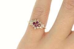 14K Yellow Gold 0.61 Ctw Ruby Diamond Halo Cluster Ring