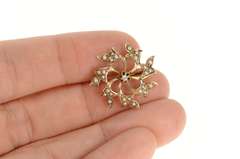 10K Yellow Gold Victorian Seed Pearl Scroll Diamond Pendant/Pin