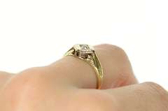 14K Yellow Gold Art Deco Etched Ornate Diamond Engagement Ring