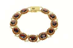 10K Yellow Gold Oval Garnet Halo Encrusted Statement Bracelet