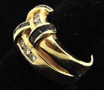 14K GOLD , DIAMOND AND SAPPHIRE RING