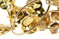 10K Yellow Gold 1940's Repousse Flower Leaf Link Chain Bracelet