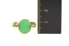 14K Yellow Gold Oval Carved Green Agate Intaglio Wax Seal Ring