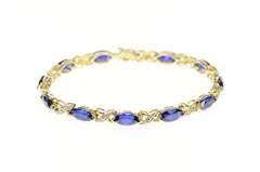 10K Yellow Gold Marquise Syn. Sapphire Diamond Tennis Bracelet