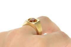 14K Yellow Gold Oval Citrine 1960's Retro Squared Statement Ring