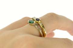 14K Yellow Gold 1.19 Ctw Emerald Sapphire Diamond Statement Ring