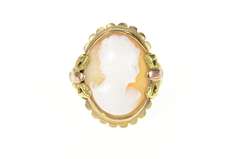 10K Yellow Gold Victorian Carved Shell Cameo Lady Bow Accent Ring