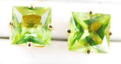 14K Princess Cut Peridot Stud Earrings