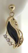 Wonderful 14kt YG Set of Black Onyx Leaf Design Necklace & Earrings