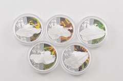 2010 Tuvalu $1 Tanks Of WWII 1 Oz Silver Proof 5 Coin Set - Box & COA