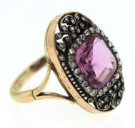 Antique Pink Faux Spinel & Rose Cut Diamond Ring