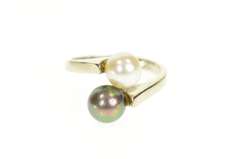 14K White Gold White & Tahitian Pearl Retro Ornate Bypass Ring