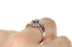 10K White Gold Oval Garnet Bypass CZ Accent Statement Ring