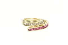14K Yellow Gold Princess Cut Ruby Diamond Bypass Ring