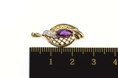 10K Yellow Gold Marquise Amethyst Diamond Lattice Filigree Pendant