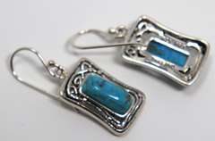 Sterling Silver Thailand Signed Dangle Turquoise Earrings