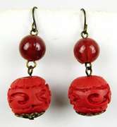 Carved Cinnabar Pierced Earrings