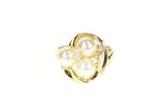 14K Yellow Gold Pearl Cluster Diamond Statement Cocktail Ring