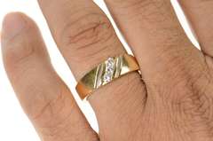 14K Yellow Gold Men's Classic Grooved Diamond Wedding Band Ring