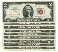 9 Crisp AU/CU 1953/63 Series $2 Red Seal notes