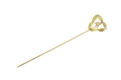 14K Yellow Gold Diamond Inset Etched Ornate Leaf Design Stick Pin