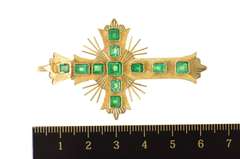 18K Yellow Gold 3.47 Ctw Victorian Natural Emerald Cross Pendant