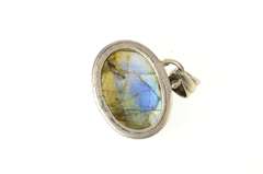 Sterling Silver Oval Labradorite Moonstone Cabochon Pendant
