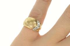 14K Yellow Gold Retro 1960's Diamond Chevron Domed Ring