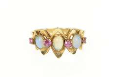 14K Yellow Gold Victorian Natural Opal Ruby Statement Ring