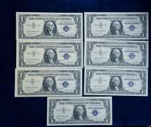 Lot OF 7 UNC 1 Dollar Silver Certs