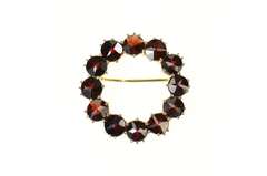 10K Yellow Gold Retro Round Garnet Classic Circle Pin/Brooch