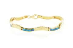 14K Yellow Gold Wavy Black Opal Inlay Curvy Statement Bracelet