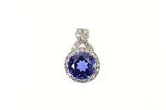 14K White Gold Ornate Round Syn. Sapphire Halo Statement Pendant