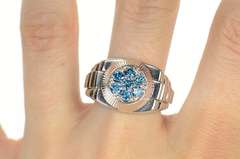 14K White Gold 0.70 Ctw Men's Blue Diamond Watch Band Ring