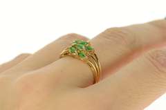 14K Yellow Gold Marquise Emerald Diamond Accent Cluster Ring