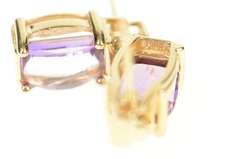 10K Yellow Gold Faceted Amethyst Diamond Accent Squared Earrings