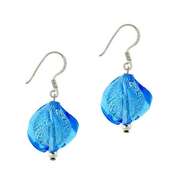 Sterling Silver Aqua Blue Twisted Foil Glass Dangle Earrings