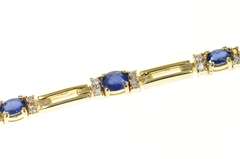 14K Yellow Gold Natural Sapphire Diamond Accent Bar Link Bracelet