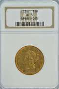 Near Mint 1847 No Motto $10 Liberty Gold. NGC AU50