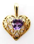 Vintage 10K Filigree Amethyst Heart Pendant