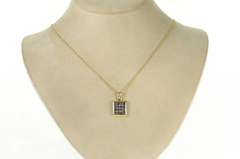 10K Yellow Gold Square Pave Tanzanite Cluster Statement Pendant