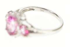 10K White Gold Oval Syn. Pink Sapphire Diamond Accent Ring